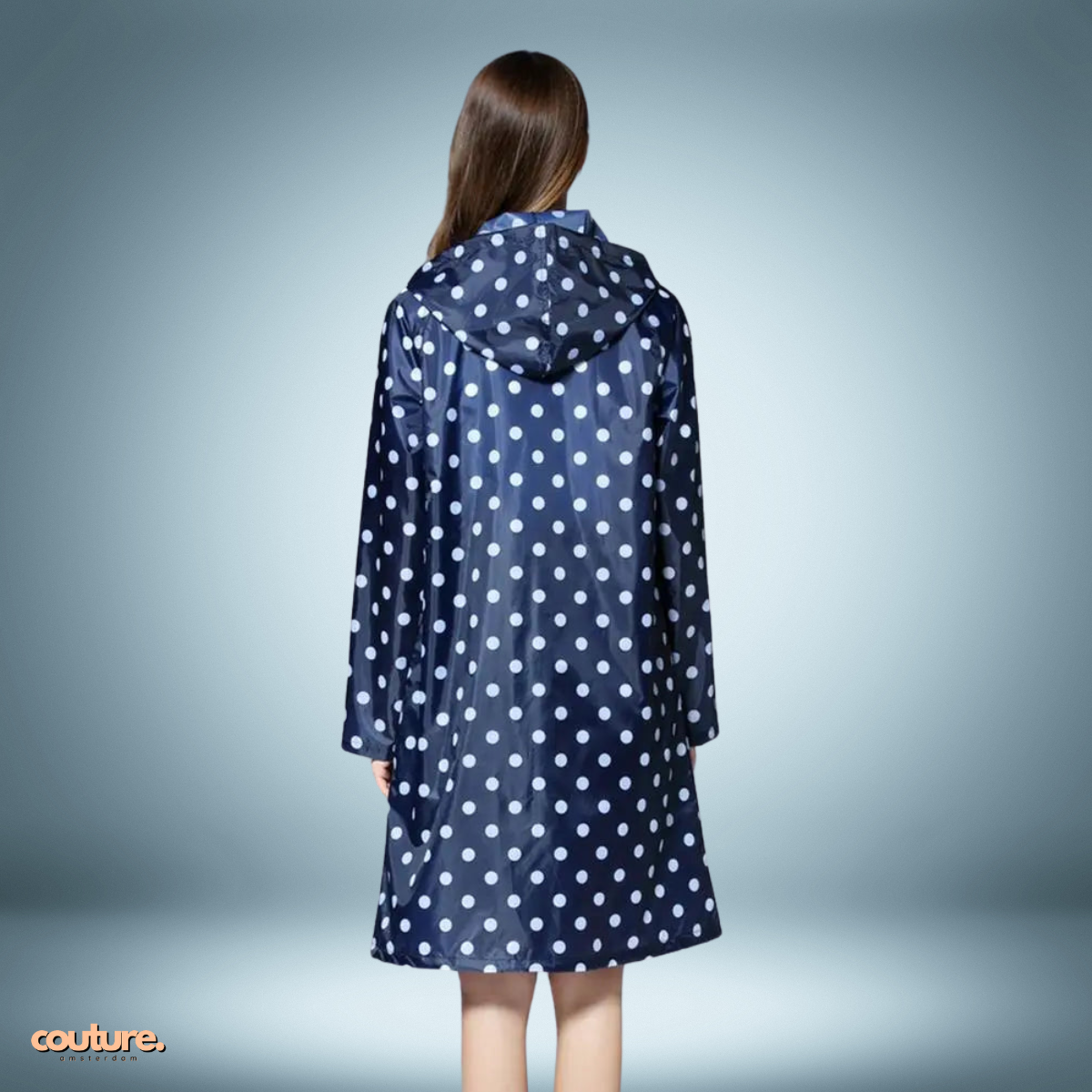 Couture Design - Gestippelde regenparka in blauw